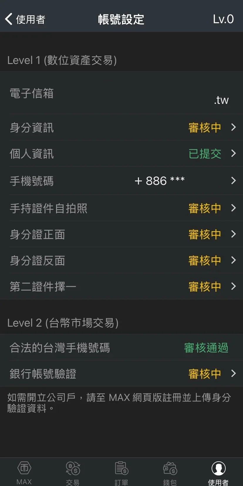 正在審核實名資料時顯示黃色字體